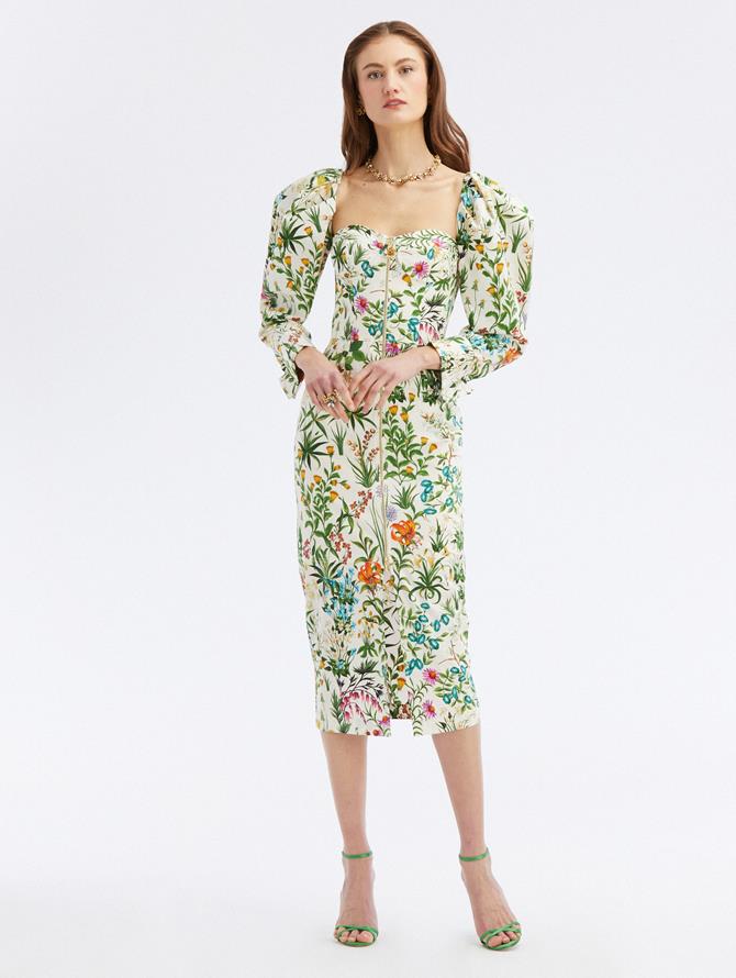 Floral Tapestry Zip Front Dress