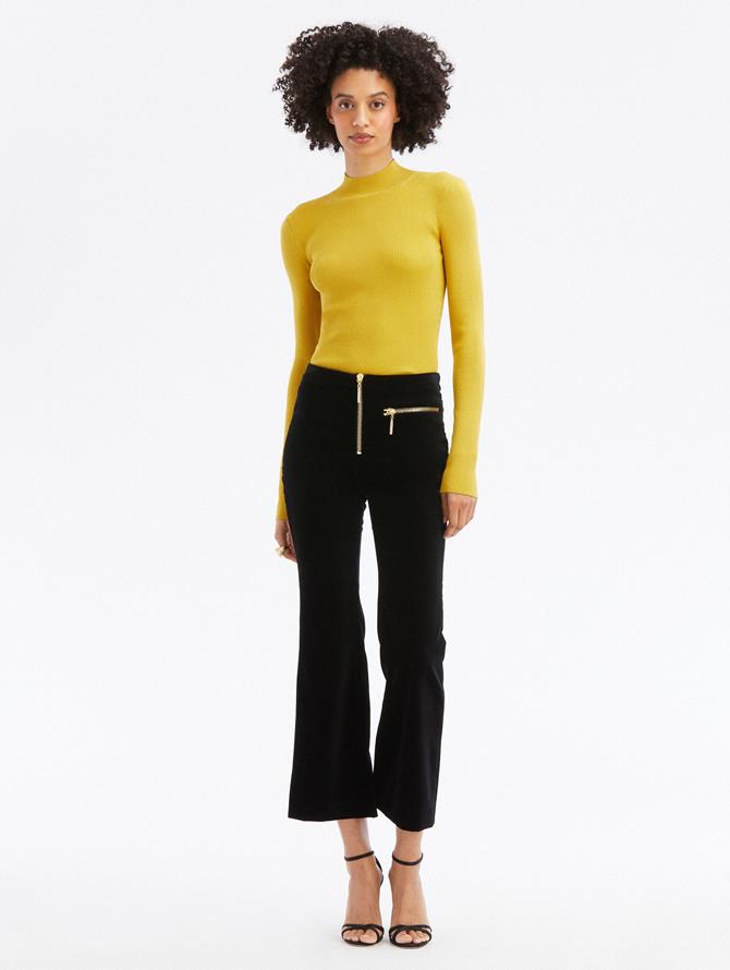 Front Zip Cropped Ankle Flare Pant
