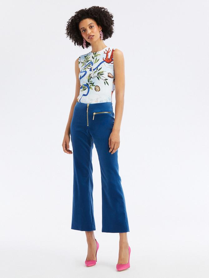 Front Zip Cropped Ankle Flare Pant