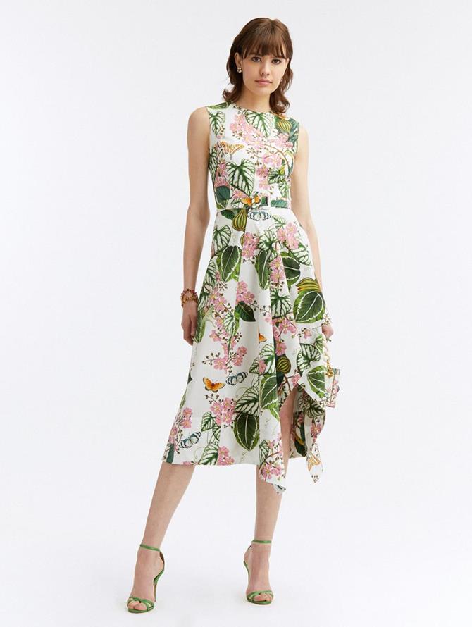 Mixed Botanical Asymmetrical Hem Dress