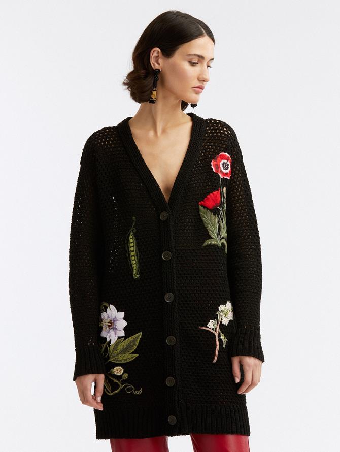 Floral Embroidered Crochet Cardigan
