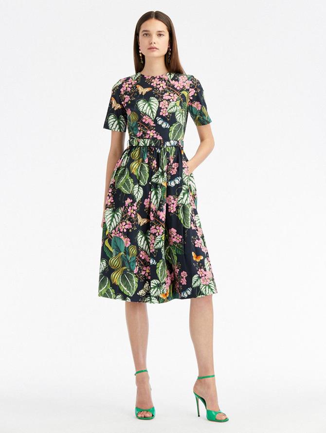 Mixed Botanical Poplin Midi Dress