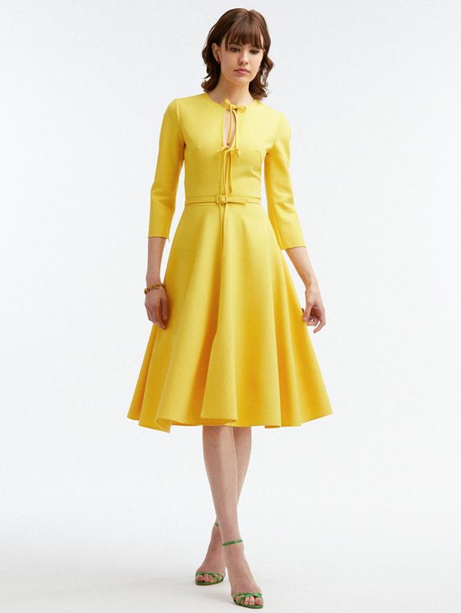 Tie-Neck Belted Midi Dress 