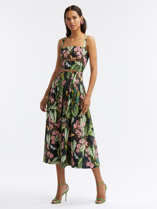 Mixed Botanical Cutout Midi Dress