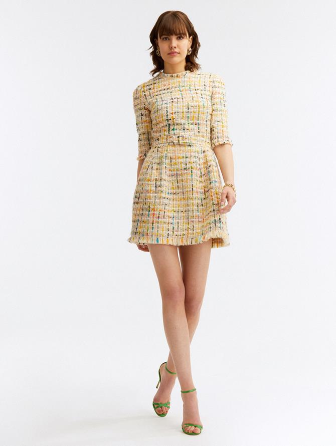 Multicolor Boucle Tweed Mini Dress