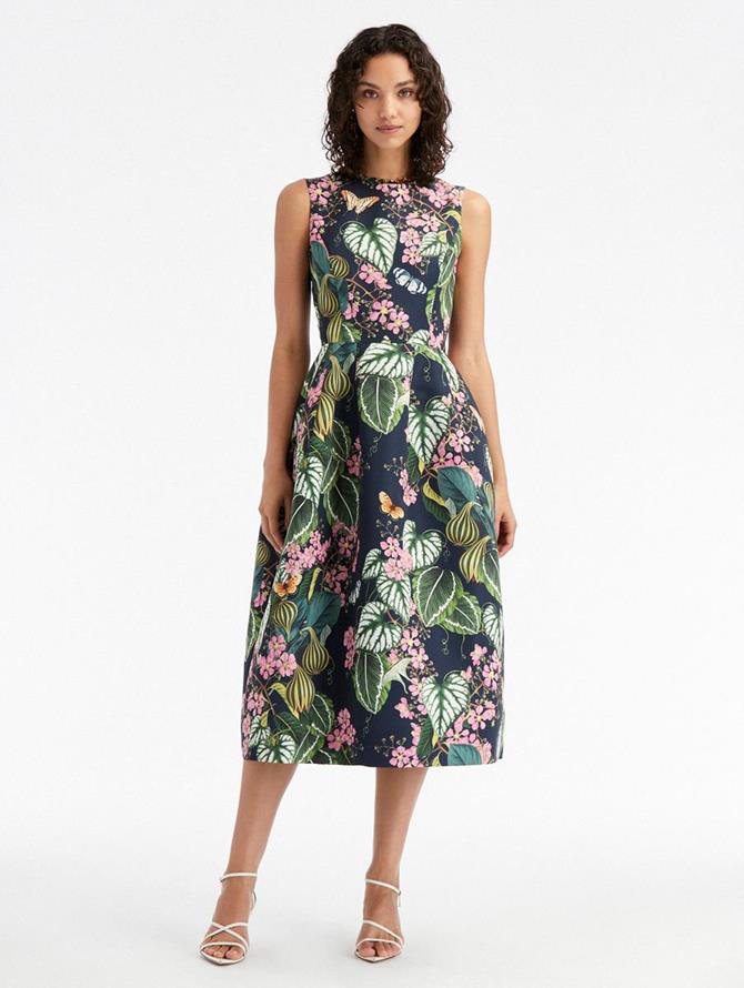 Mixed Botanical Faille Midi Dress