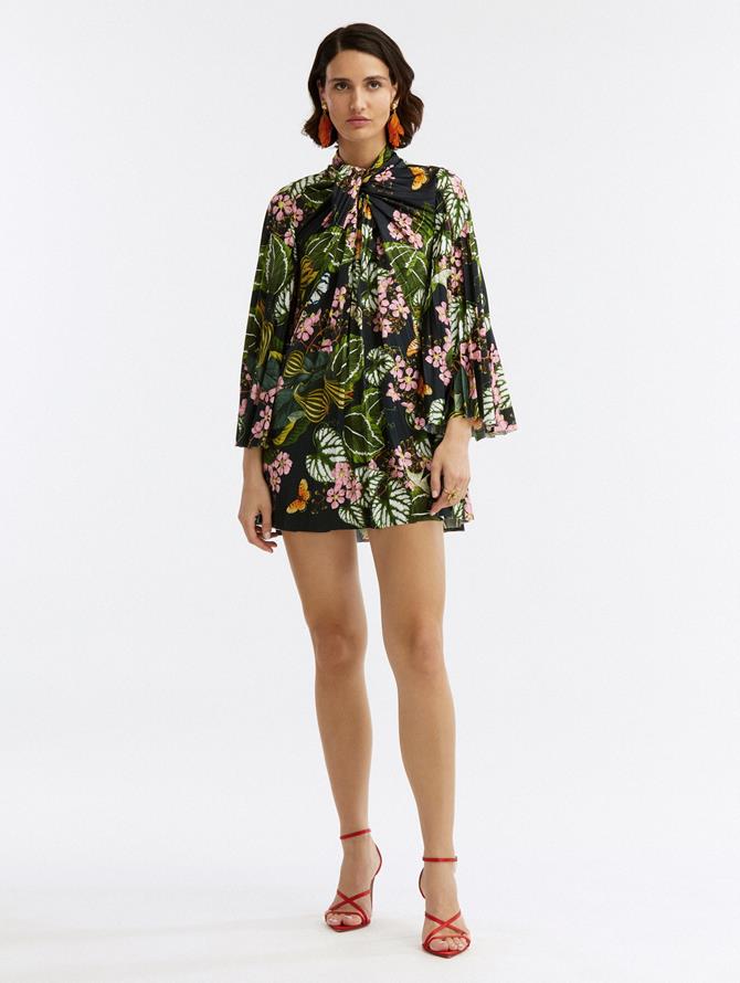 Pleated Mixed Botanical Mini Dress