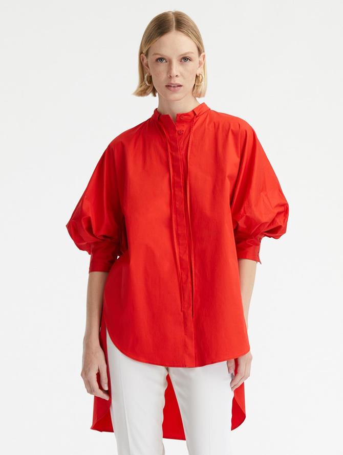 Puff Sleeve Button Front Oversized Blouse