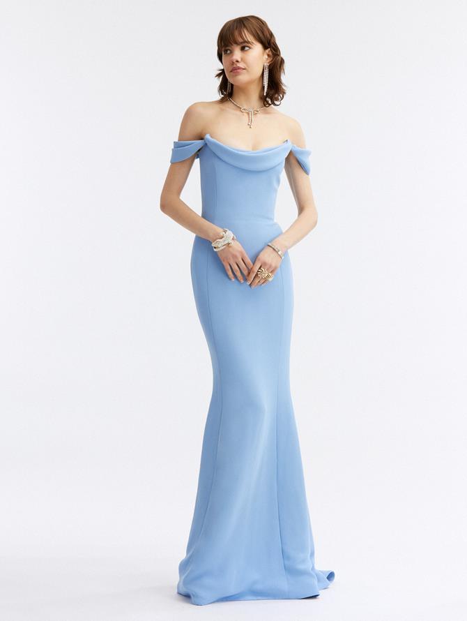 Strapless Draped Cady Peasante Gown