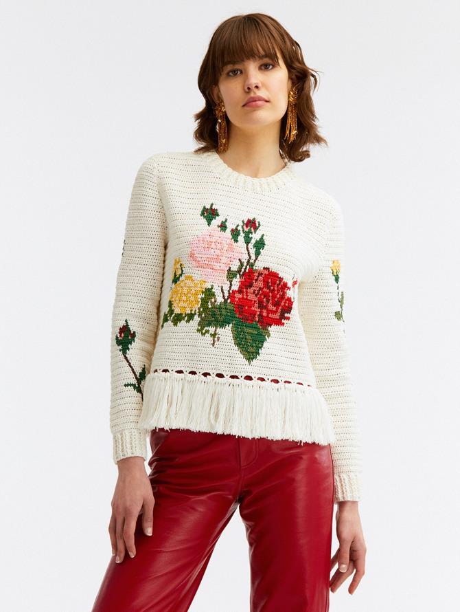 Rose Crochet Fringe Detail Pullover