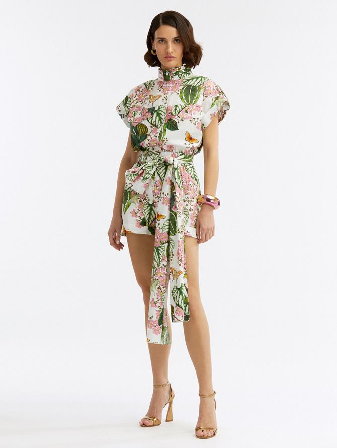 Button Front Mixed Botanical Romper