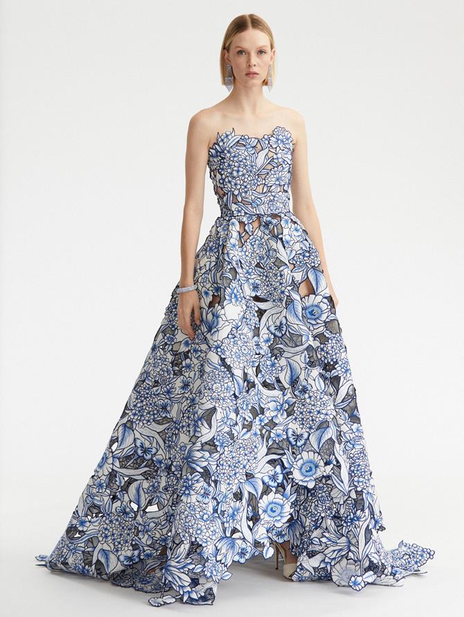 Floral Toile Quilted Ball Gown