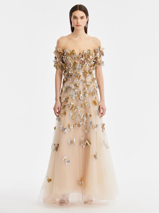 Butterfly Sequin Embroidered Tulle Gown