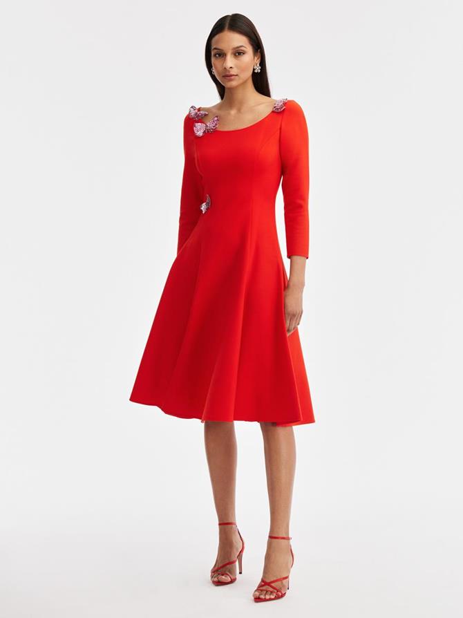 3/4 Sleeve Butterfly Embroidered Dress