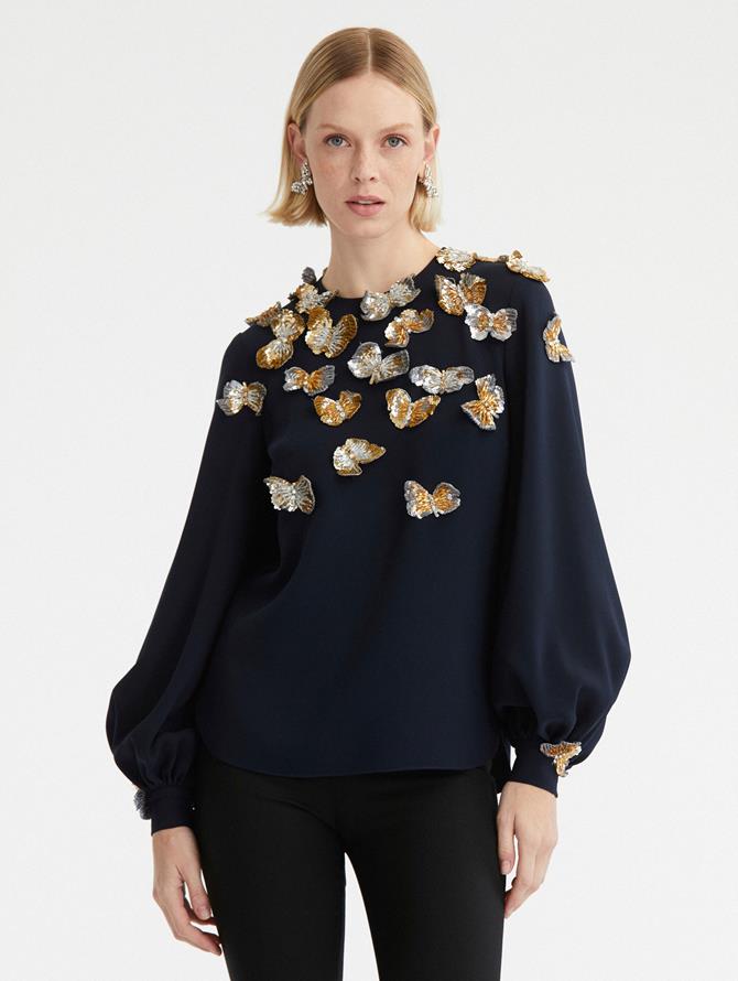 Butterfly Sequin Embroidered Blouse
