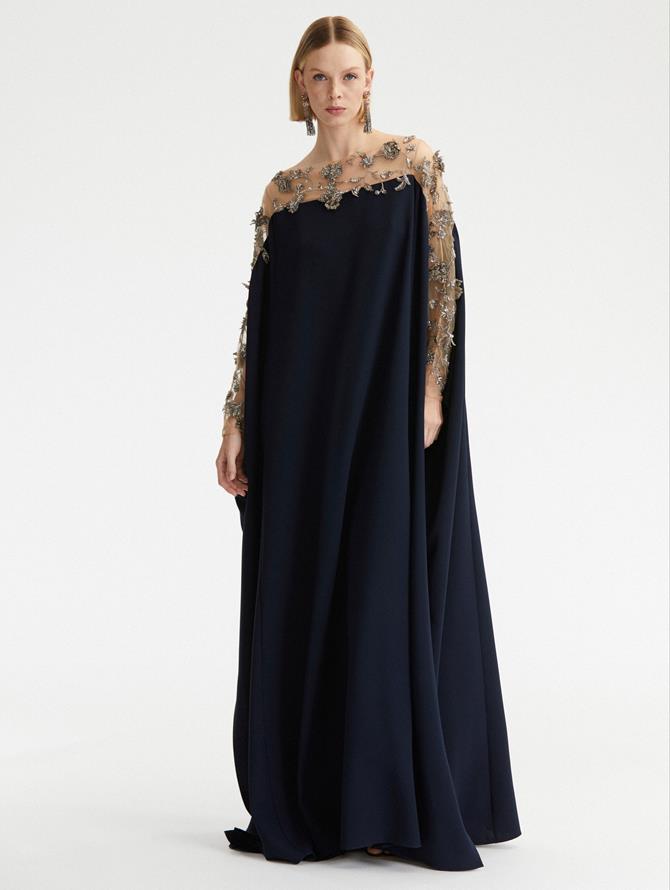 Illusion Neck Crystal Floral Caftan
