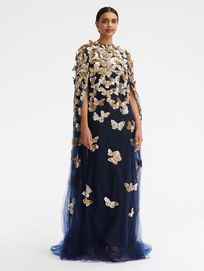 Butterfly Sequin Embroidered Tulle Caftan