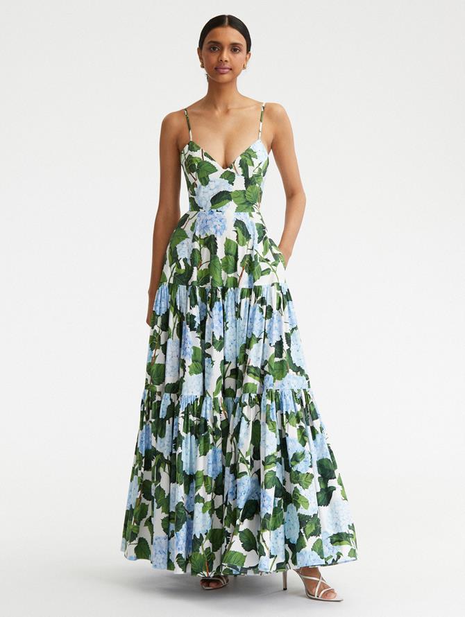 Sleeveless Hydrangea Poplin Maxi Dress