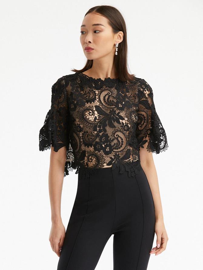 Flutter Sleeve Corded Lace Blouse