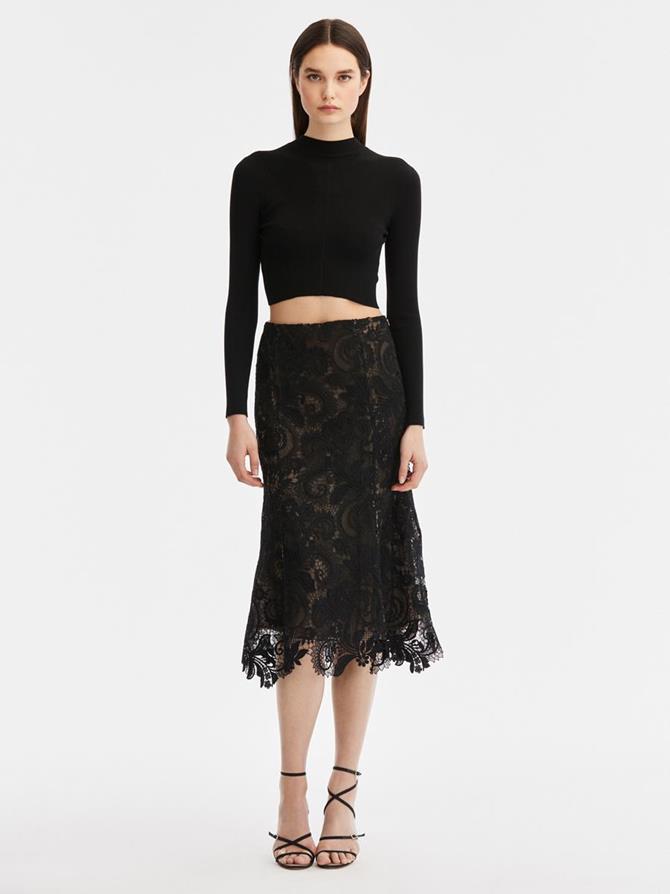 Corded Scroll Guipure Lace Flare Skirt