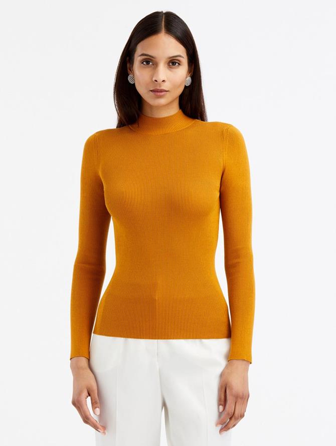 LONG SLEEVE MOCK NECK RIBBED PULLOVER