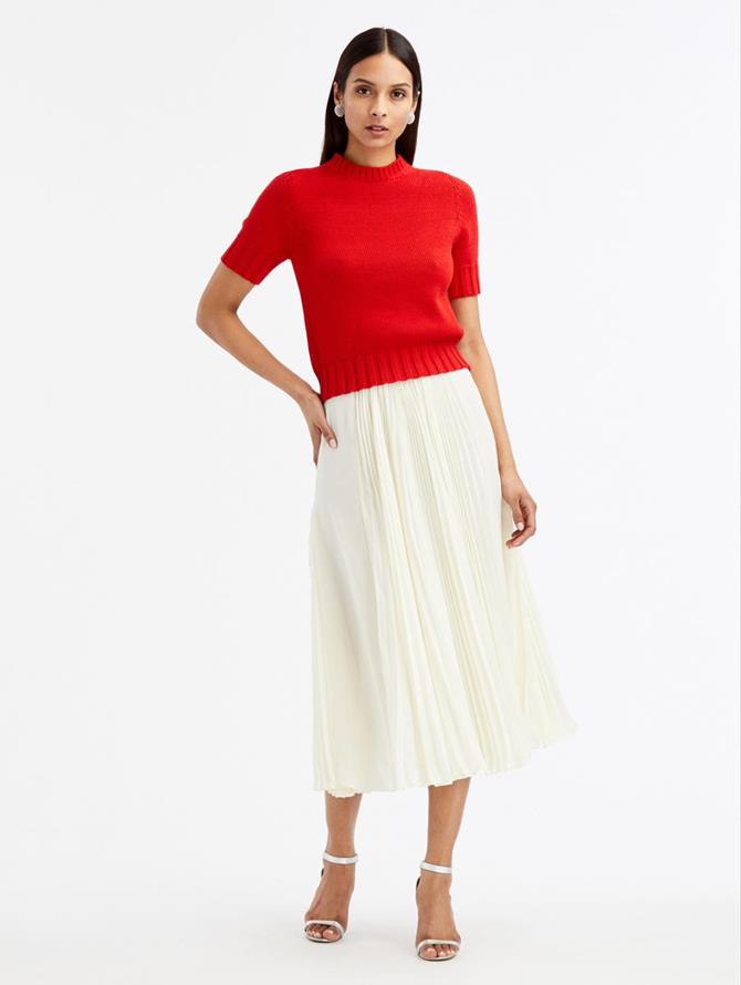 Pleated Silk Midi Skirt