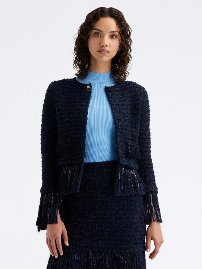 Tweed Sequin Fringe Jacket