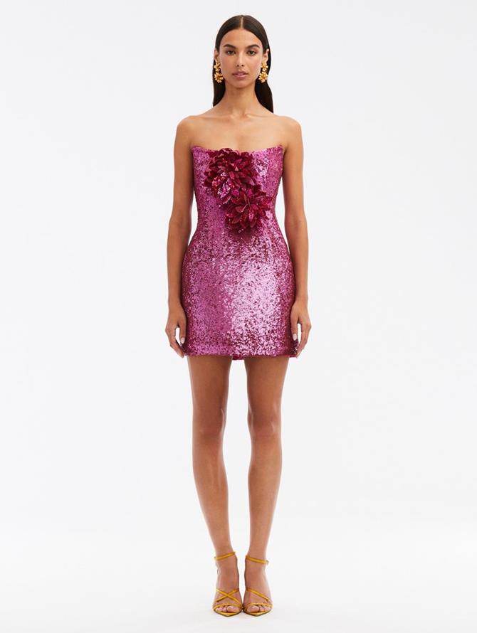 Sequin Embroidered Dahlia Cocktail Dress