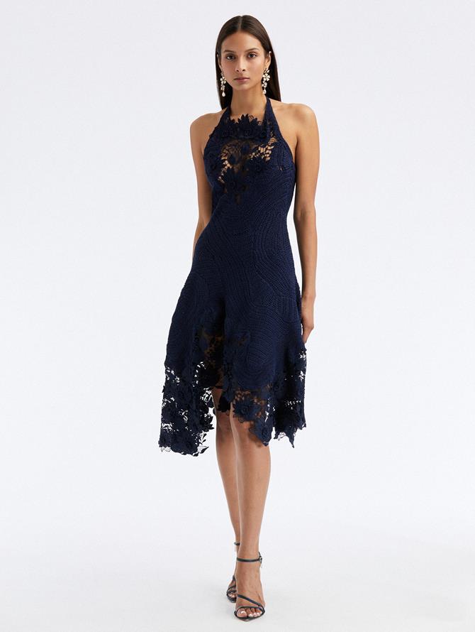 Hand Crocheted Halter Lace Inset Dress