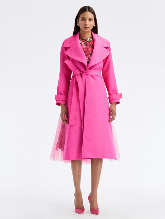Moire Faille Tulle Back Trench Coat