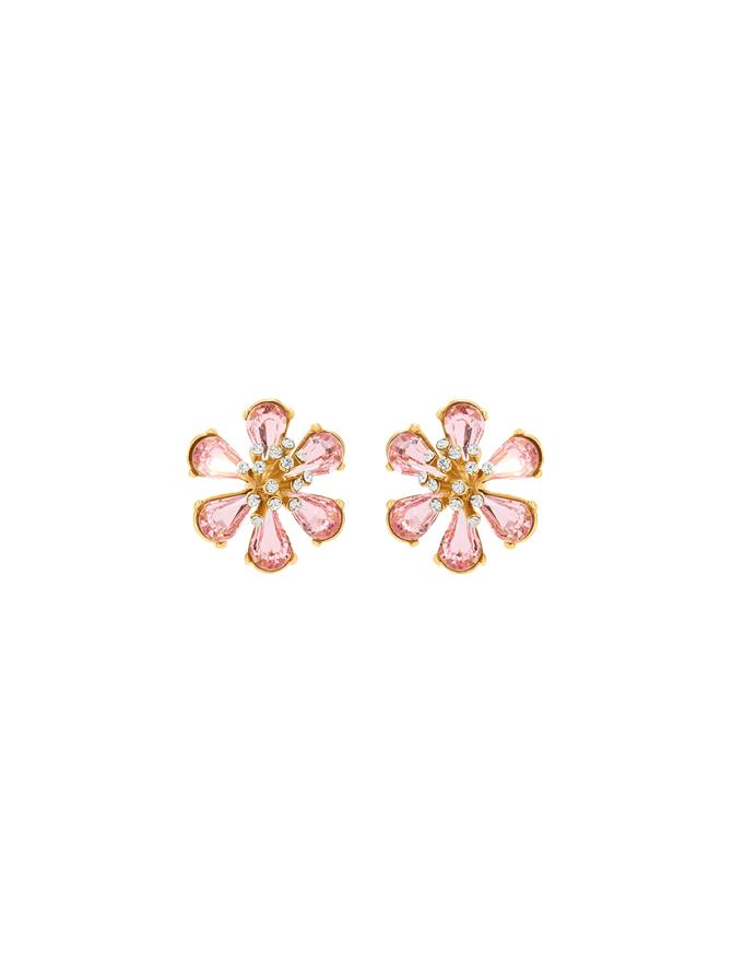 Crystal Flower Button Earrings