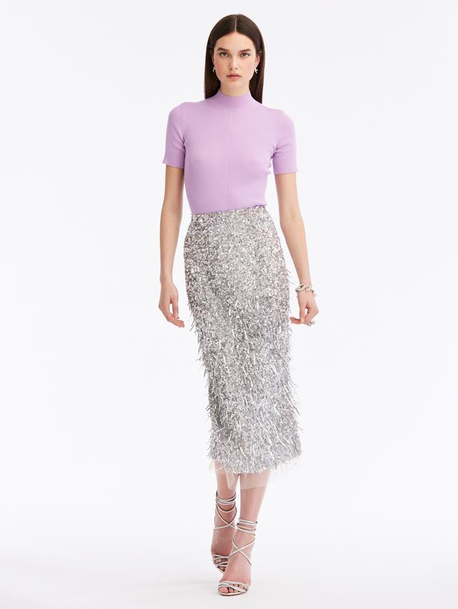 Sequin & Paillette Embroidered Pencil Skirt