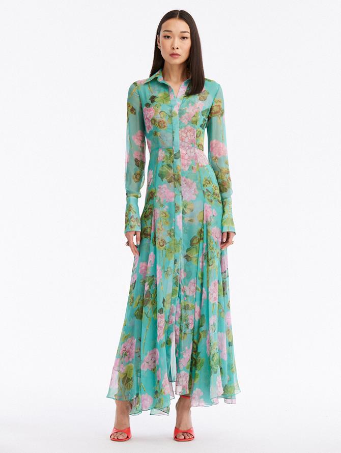 Geranium Silk Chiffon Maxi Dress