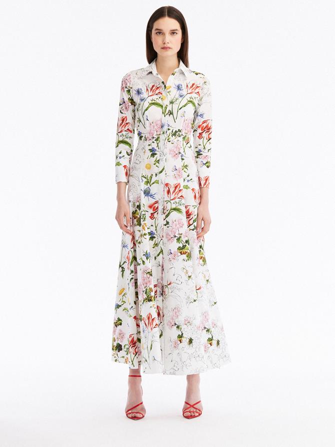 3/4 Sleeve Sketched Floral Dress