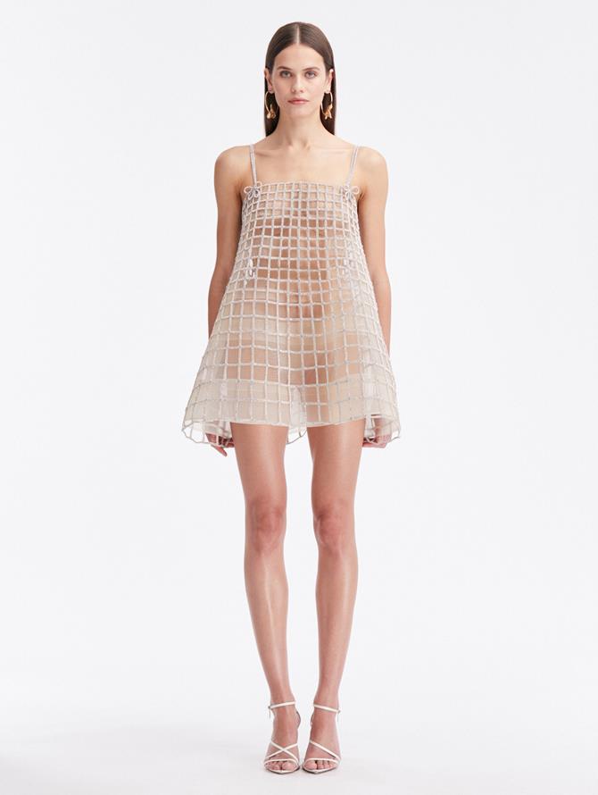 Crystal Grid Trapeze Dress