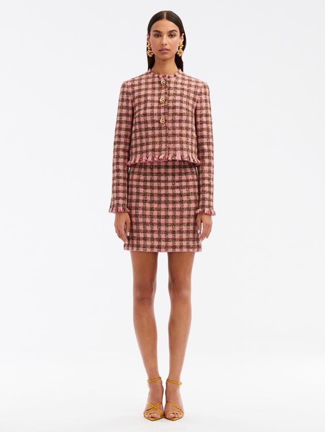 Checkered Tweed Pencil Skirt