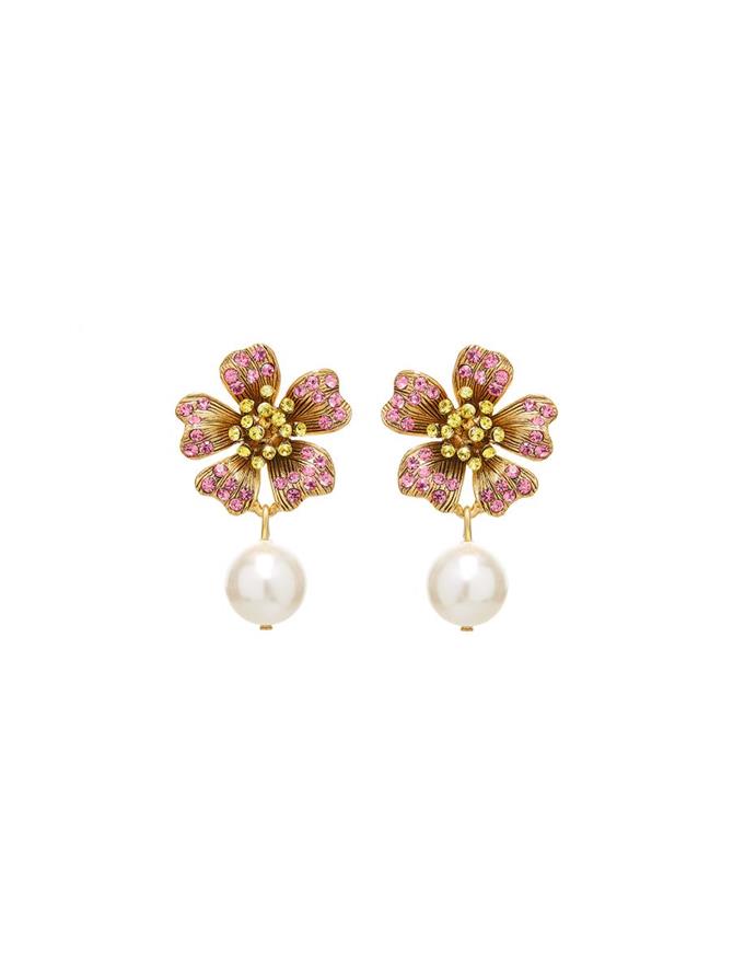 Dotted Petal Pearl Drop Earrings