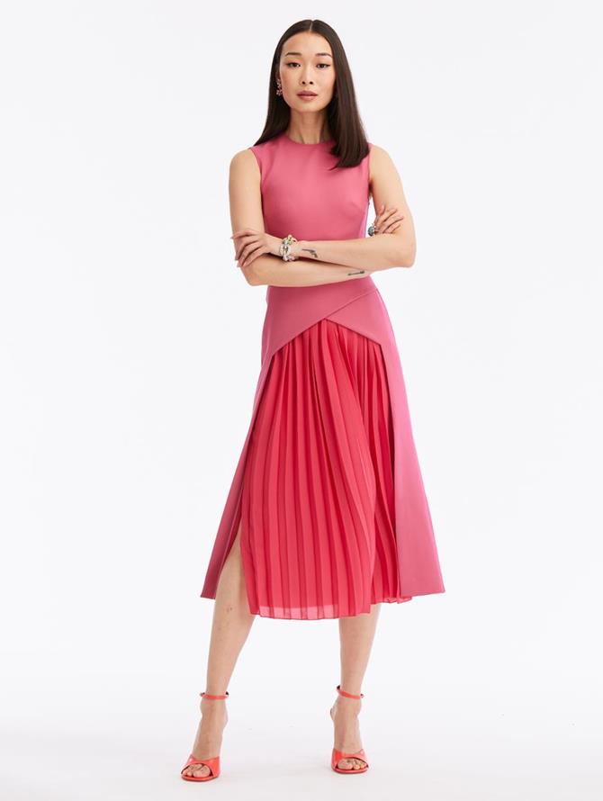 Pleated Inset Stretch-Wool Dress