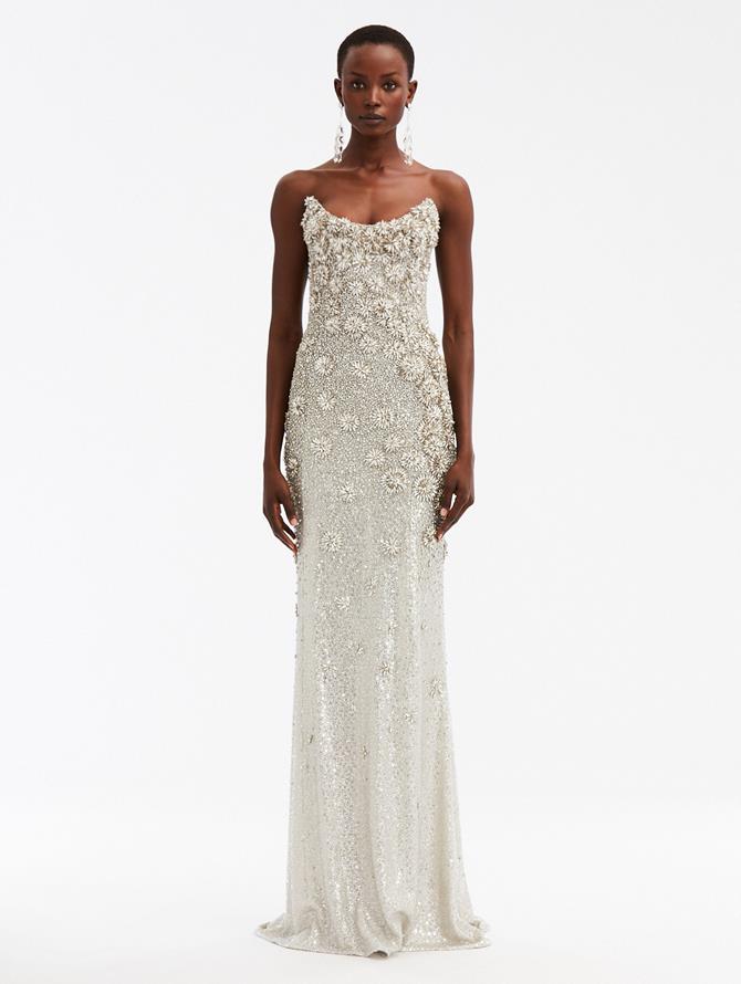 Strapless Crystal Embroidered Gown