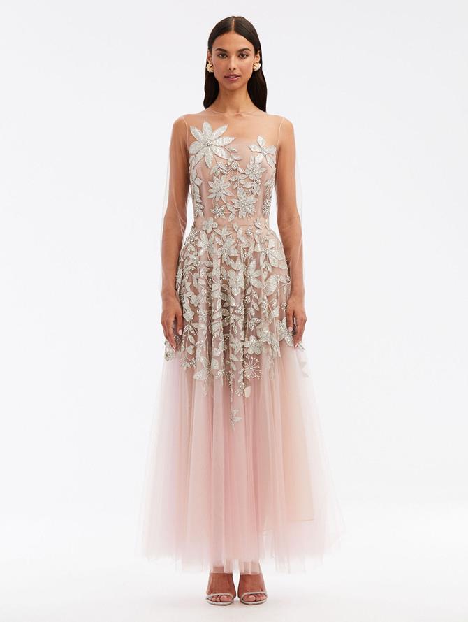 Papercut Flower Sequin Embroidered Gown