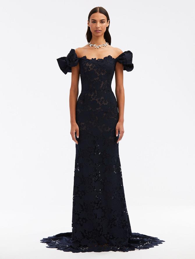 Mixed Botanical Guipure Lace Gown