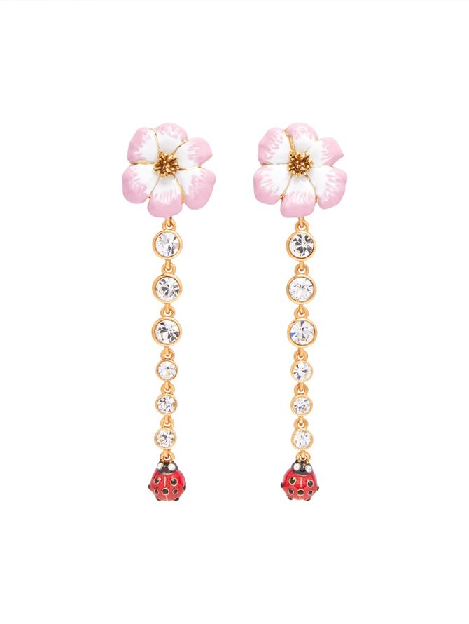 Ladybug Flower Strand Earrings
