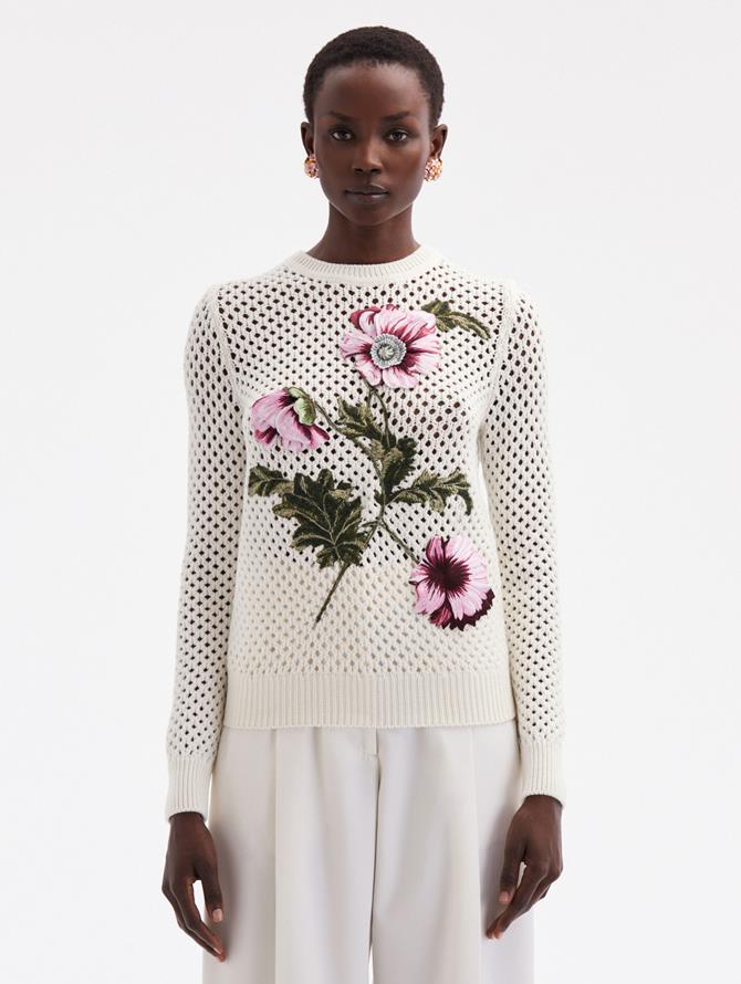 Poppy Embroidered Crochet Pullover