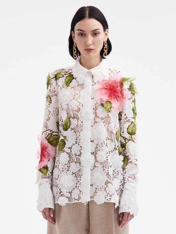 Hibiscus Embroidered Floral Guipure Blouse