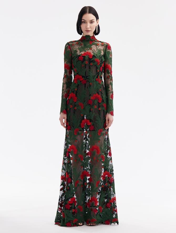 Marbled Carnation Guipure Gown