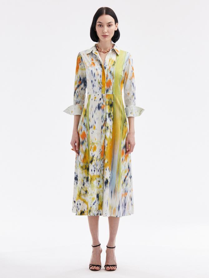 3/4 Sleeve Abstract Brushstroke Dress