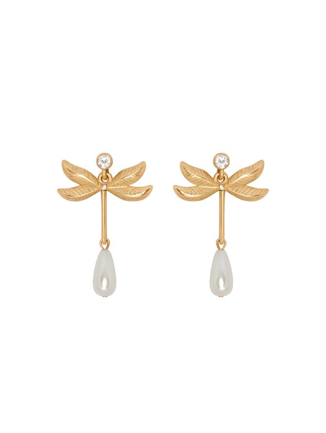 Dragonfly Pearl Drop Earrings