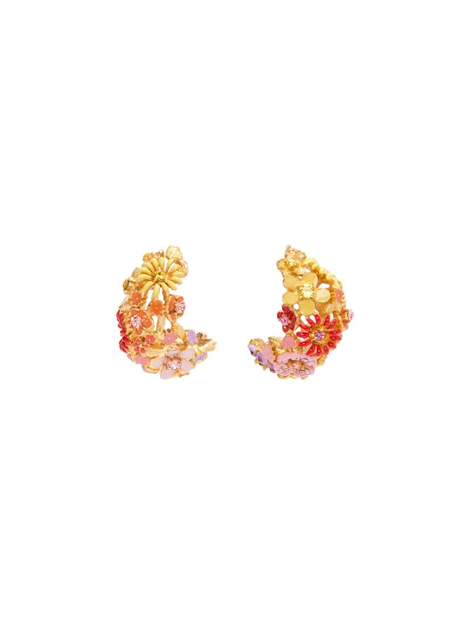 Enamel Flower Hoop Earrings