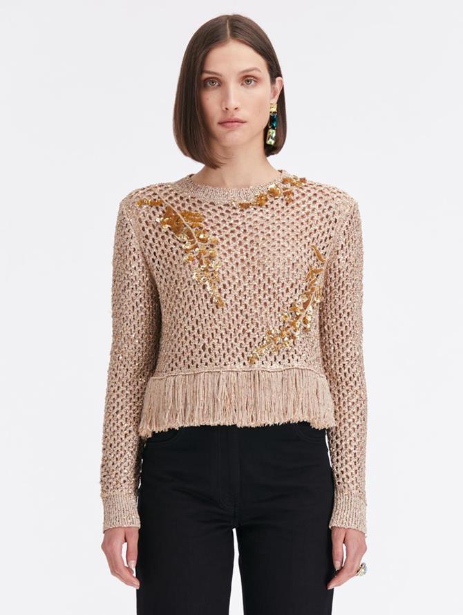 Sequin Embroidered Crochet Pullover