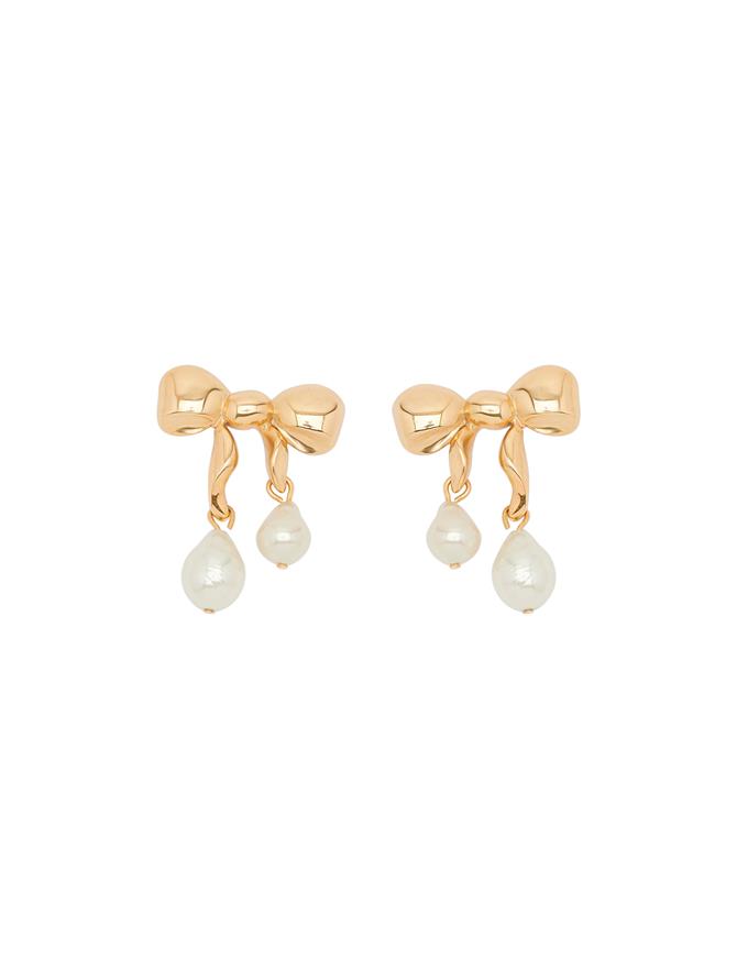 Heart & Bow Pearl Earrings
